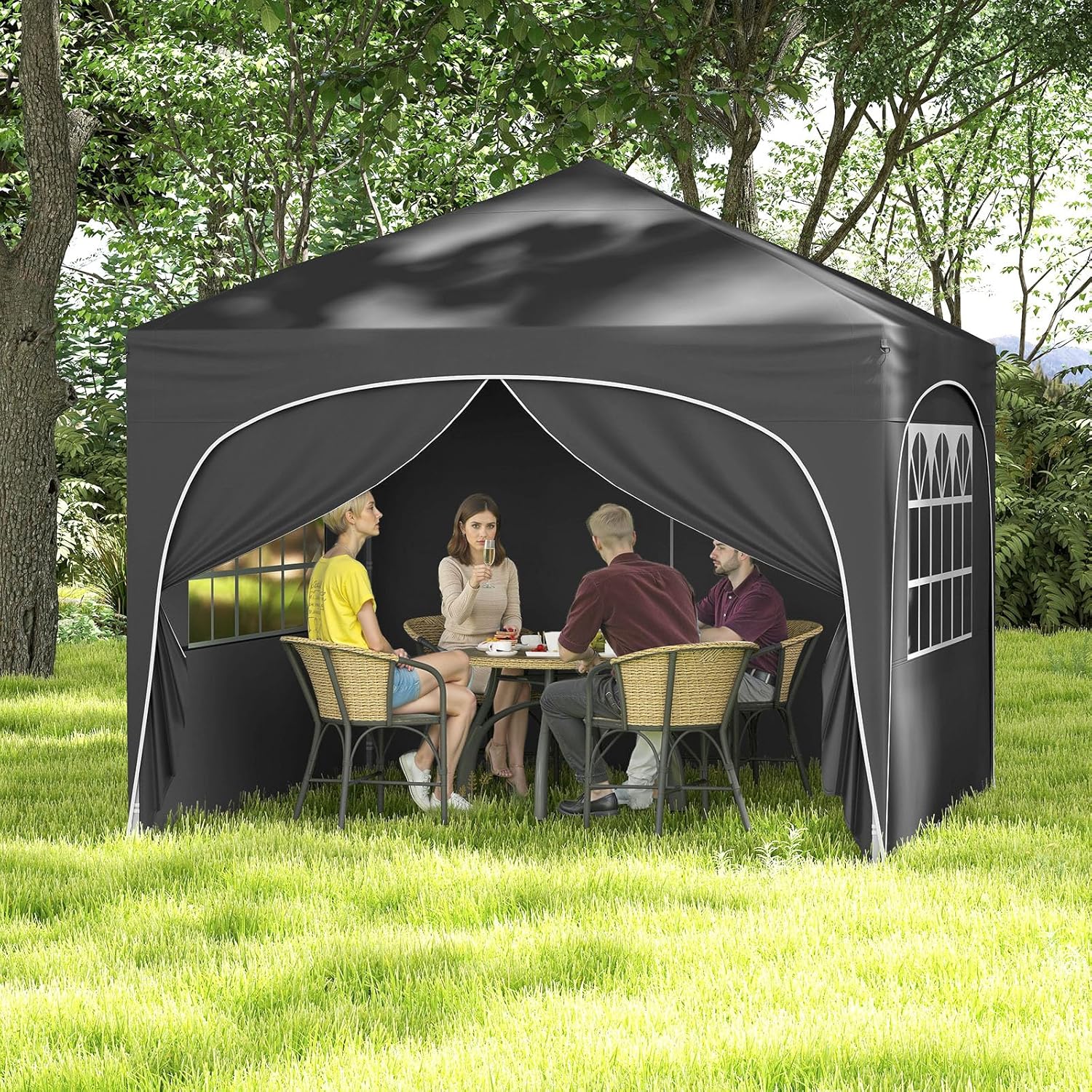 Tangkula 10x10Ft Pop up Canopy with 4 Sidewalls, UPF50+ Outdoor Tent with Zippered Door, 4 Sandbags, 4 Ropes, 4 Anchors, 8 Stakes, Portable Canopy Tent for Party Event Backyard (Gray)
