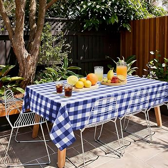 Hiasan Tablecloth Outdoor Weatherproof Checked Washable Blue and White