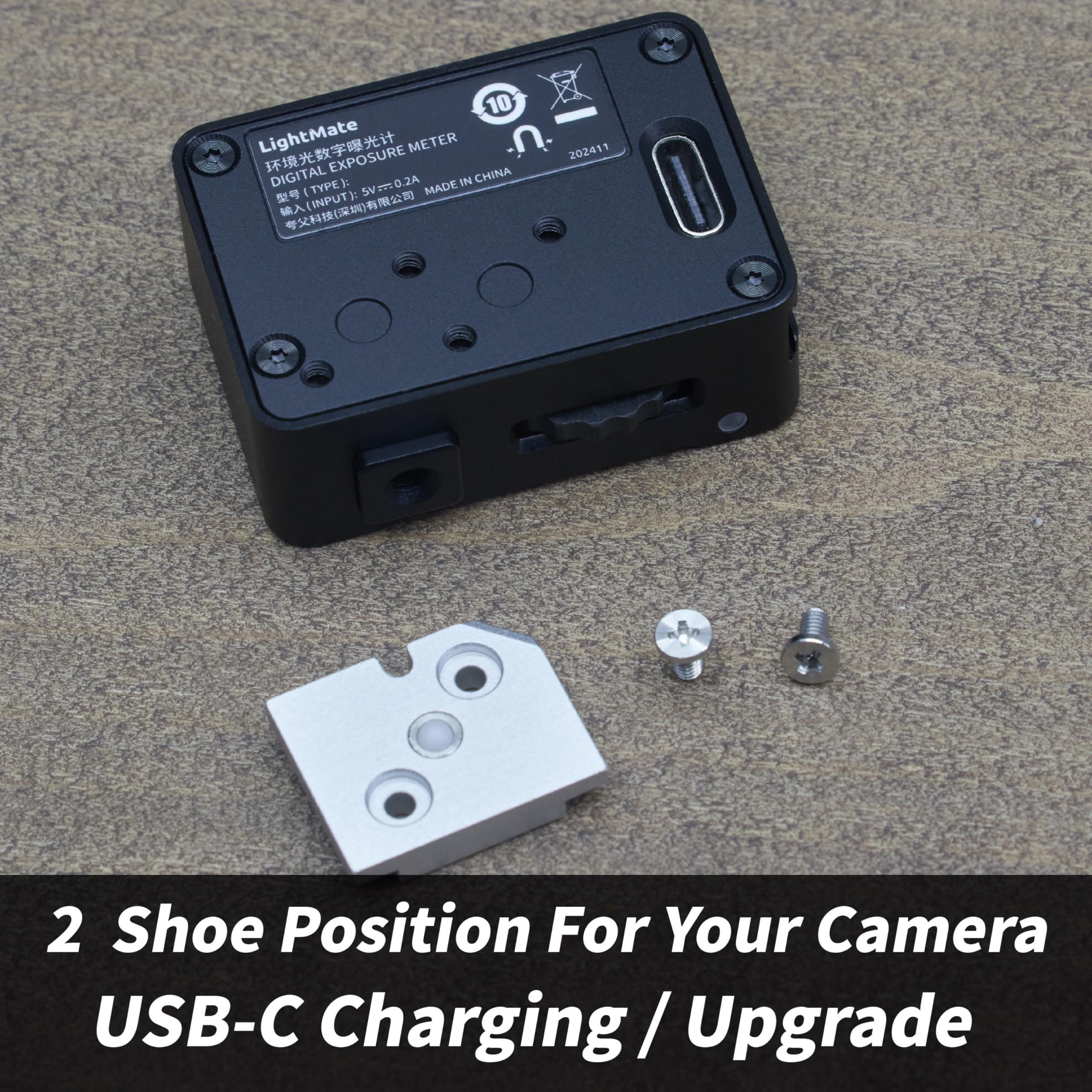 LightMate Lite 2R Digitalkamera-Lichtmessgerät, LCD-Display, ultrakompaktes 35,2 g, CNC-Metallgehäuse, hochpräzises Lichtmessgerät für Film, Leica-Kameras mit USB-C-Akku, Schwarz