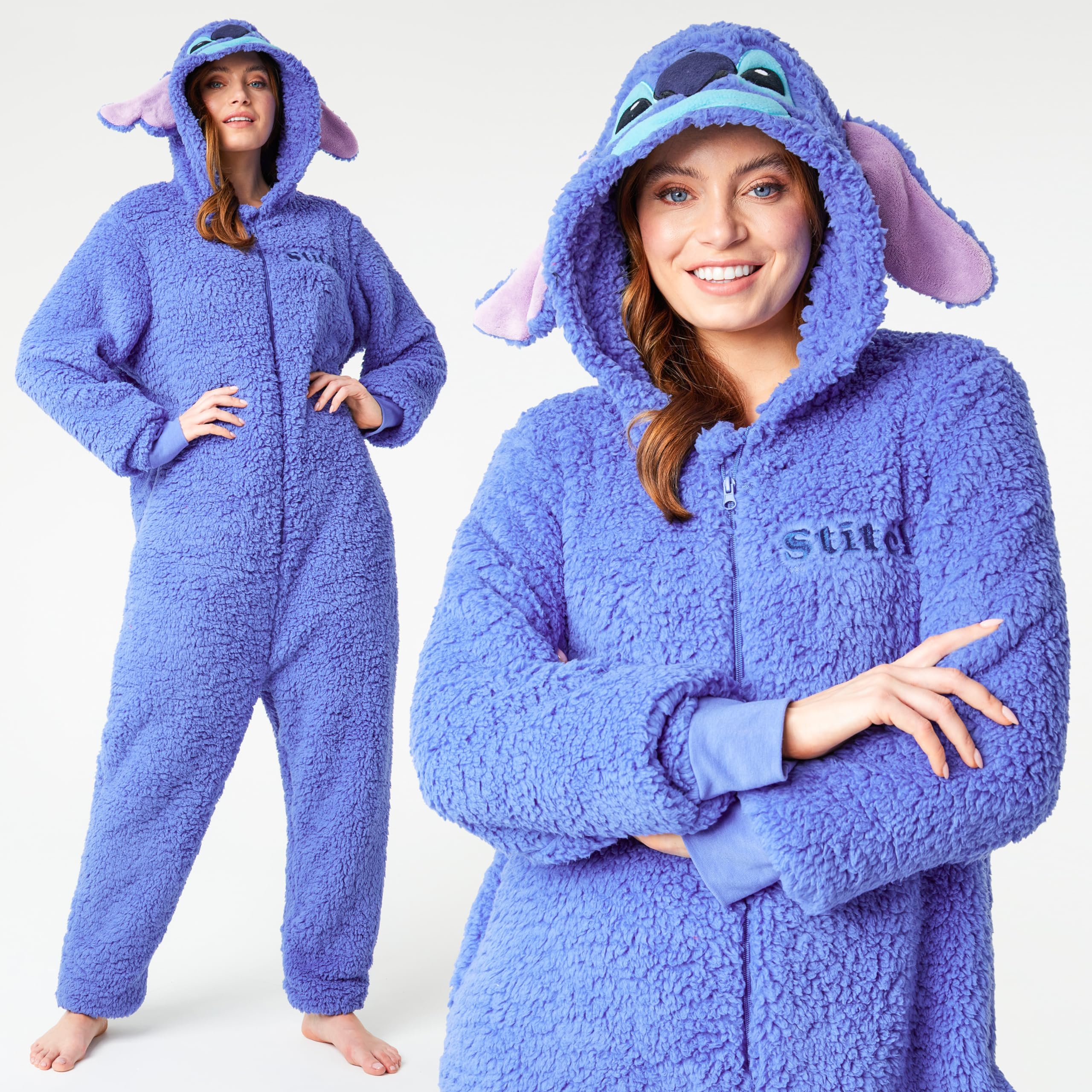 Disney Pigiama Donna Intero - Pigiamone Stitch in Pile con Zip e Cappuccio S-2XL - Pigiami Interi Oversized per Ragazza