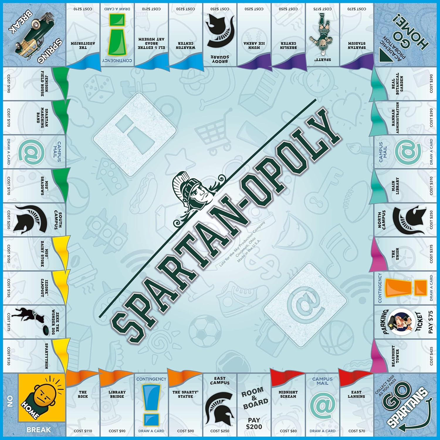 Late for the Sky Spartanopoly Board Game – Michigan State University Edition, 2-6 Players Family Strategy, Campus Theme Collectible