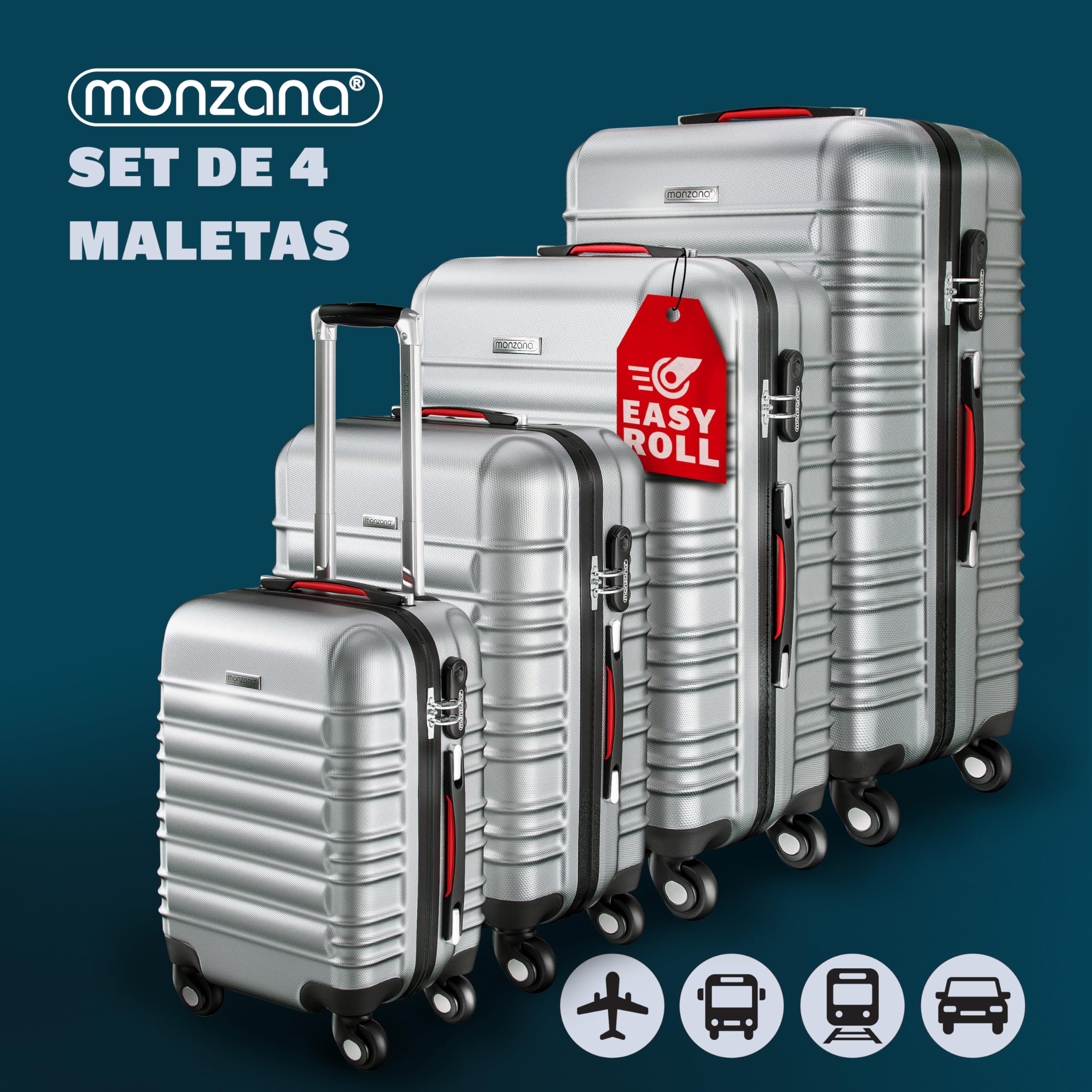 MONZANA® Maletas de Viaje Set 4 S-M-L-XL Equipajes Rígidos ABS Plata Asas de Gel Ruedas 360° Pies de Bloqueo
