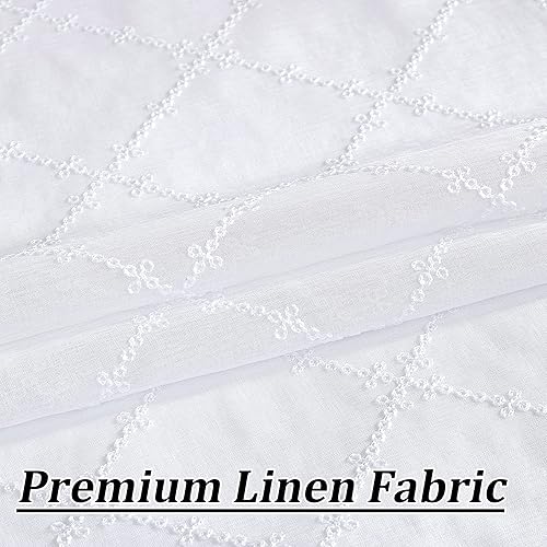 Miniatura 5 de Fragrantex Cortinas traslúcidas con patrón geométrico bordado blanco, 63 pulgadas de largo para comedor, sala de estar, dormitorio, patio, paneles