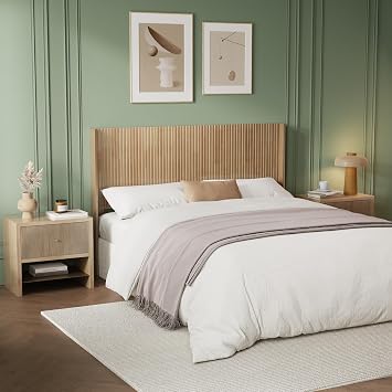 King Headboard Only, 64.6" Wide Wood Headboard King Size, Modern Farmhouse Headboards, Wall Mounted Fluted Panel, Wingback Boho Headboards, Natural