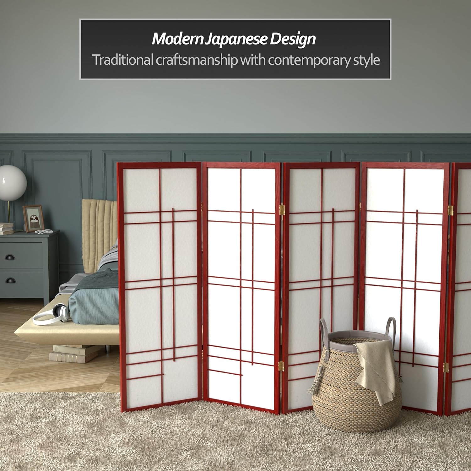 4 ft. Short Eudes Shoji Screen - Rosewood - 6 Panels