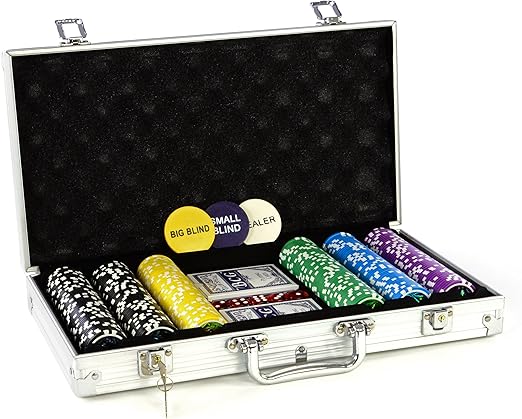 Pokerkoffer Pokerset 300 Laser Chips Pokerchips mit Pokerkarten Würfeln