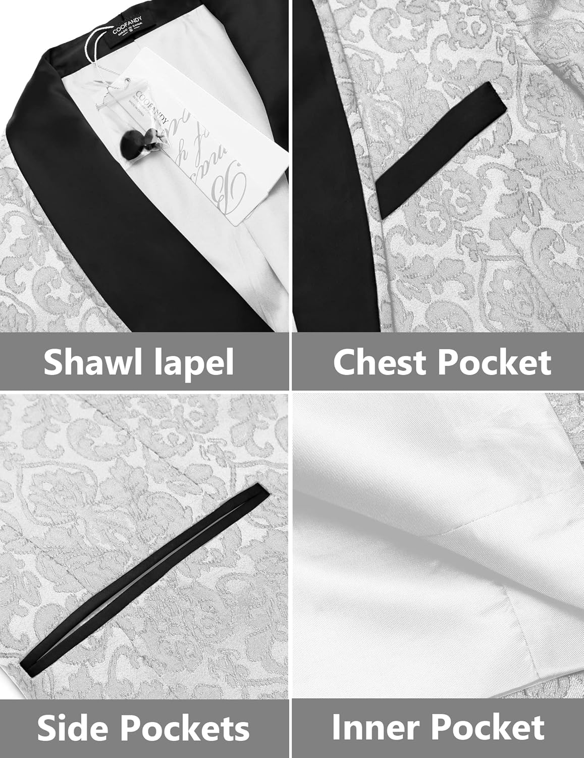 COOFANDY Men's Floral Tuxedo Suit Jacket Slim Fit Dinner Jacket Party Prom Wedding Blazer Jackets - Image 4