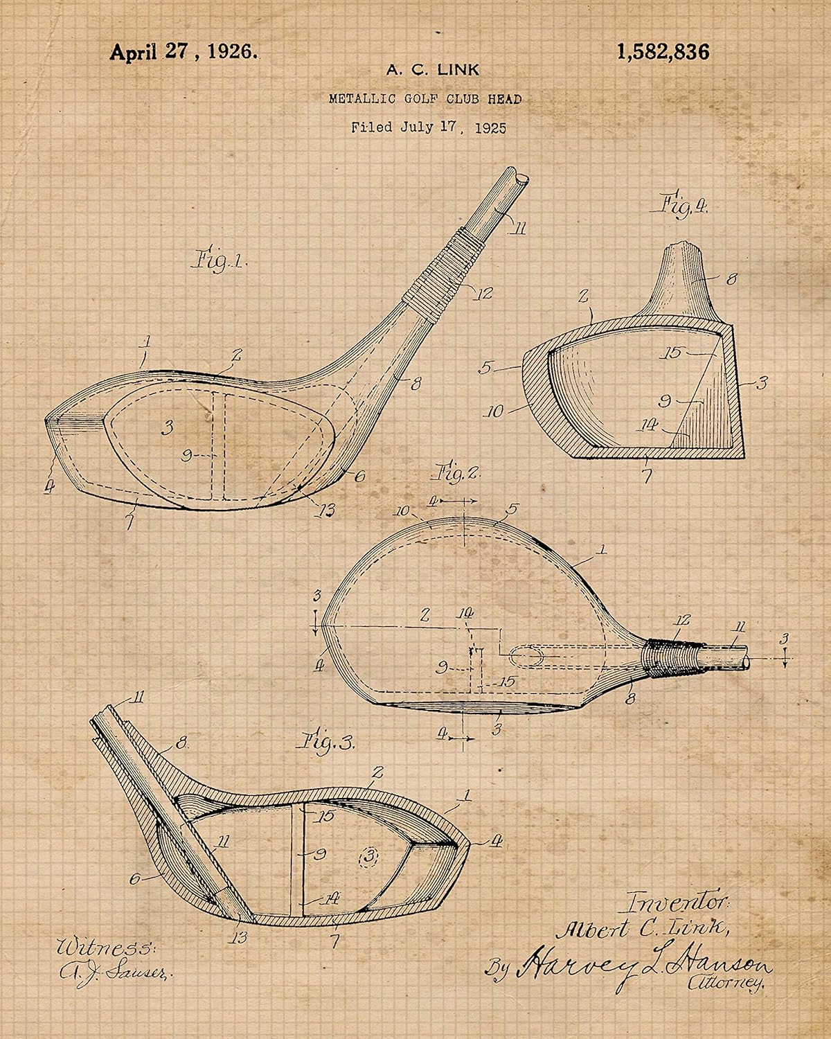 Classic Golfing Patent Prints, 6 (8x10) Unframed Photos, Wall Art Decor for Home Work Office Golf Putt Tools Gears Garage Shop School Gym College Student Teacher Coach Global Team Champion Fan