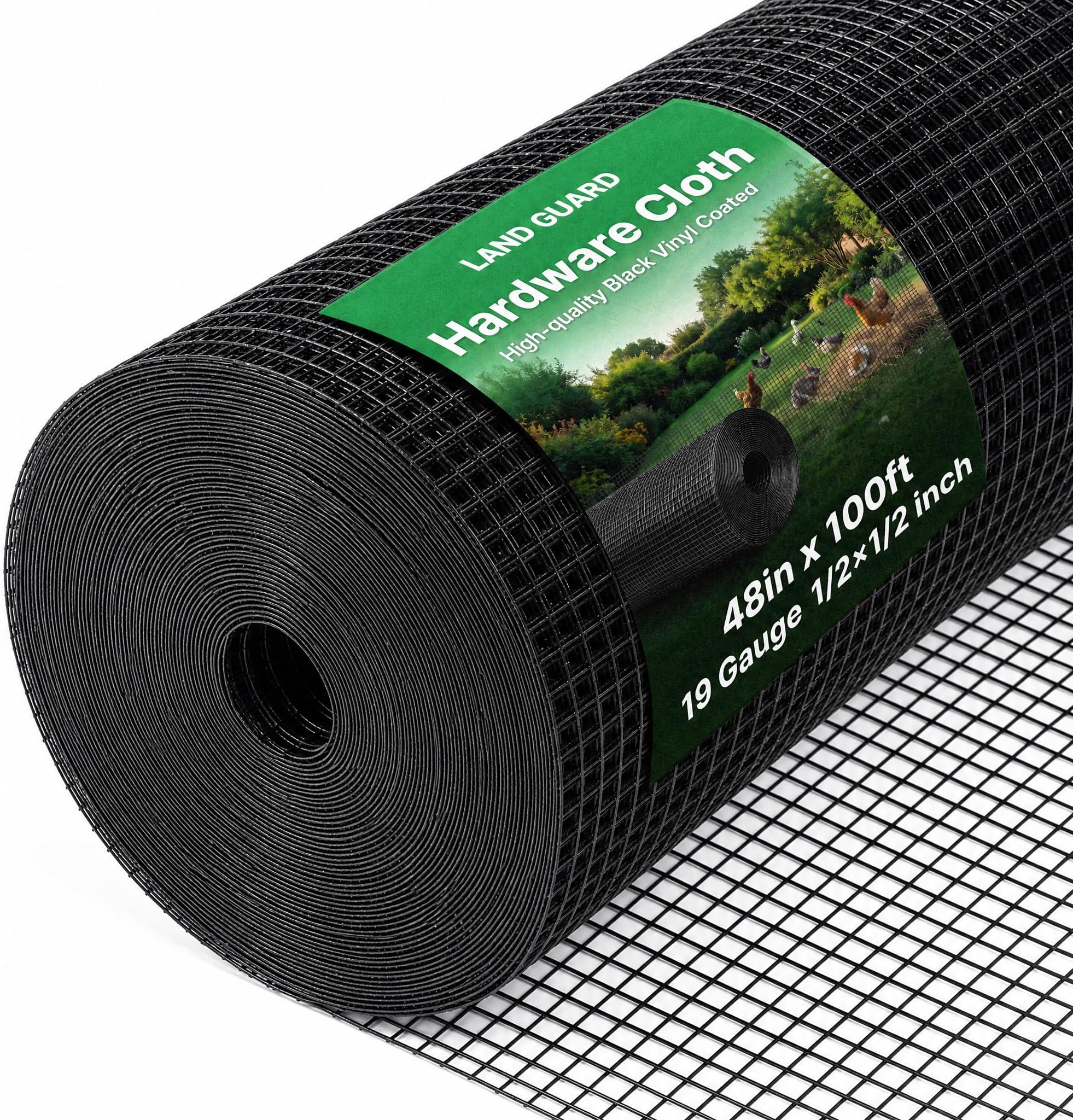 Land guard 48 inch×100 ft Black Vinyl Coated Hardware Cloth, 19 Gauge 1/2 inch Black PVC Hardware Cloth, Welded Wire Fence Supports Poultry Netting Cage Fence…………