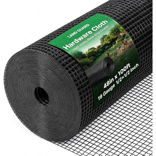 Land guard 48 inch×100 ft Black Vinyl Coated Hardware Cloth, 19 Gauge 1/2 inch Black PVC Hardware Cloth, Welded Wire Fence Supports Poultry Netting Cage Fence…………