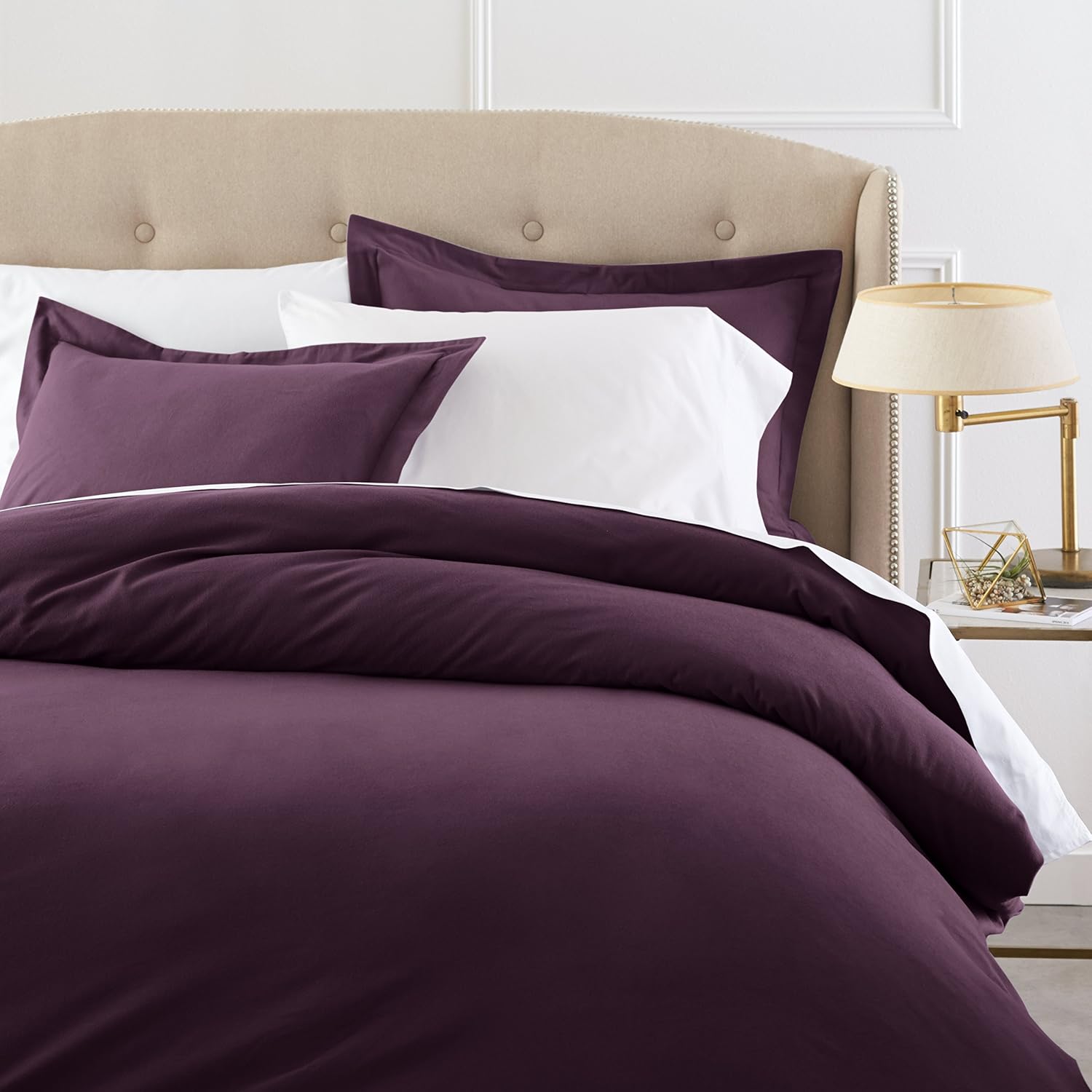 Amazon Brand – Pinzon Signature Cotton Heavyweight Velvet Flannel Duvet Set - Full or Queen, Aubergine