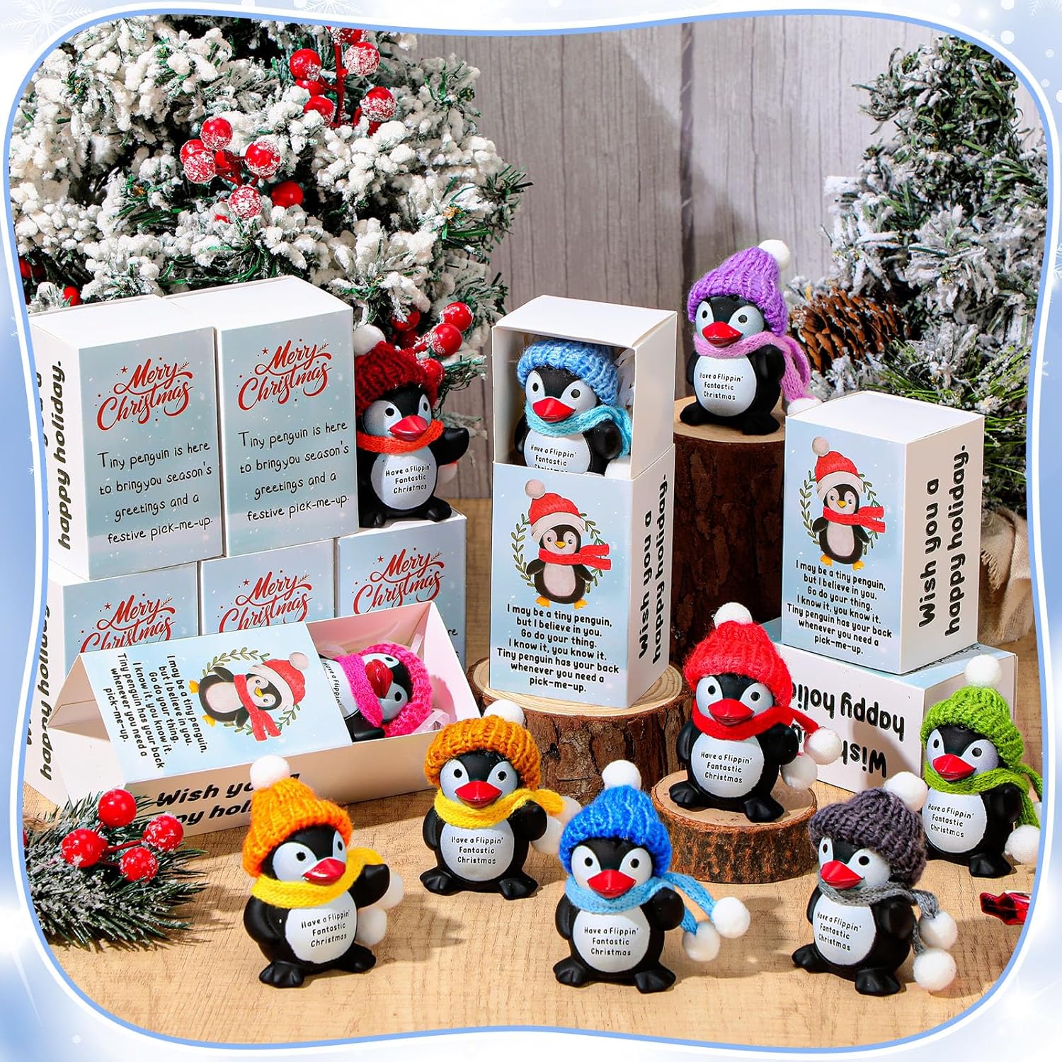 30 Set Penguin Gifts Bulk Mini Rubber Penguin Stress Ball Pocket Favors with Thank You Boxes Winter Prizes Holiday Classroom Gifts for Students Employee Staff Coworker Colleague