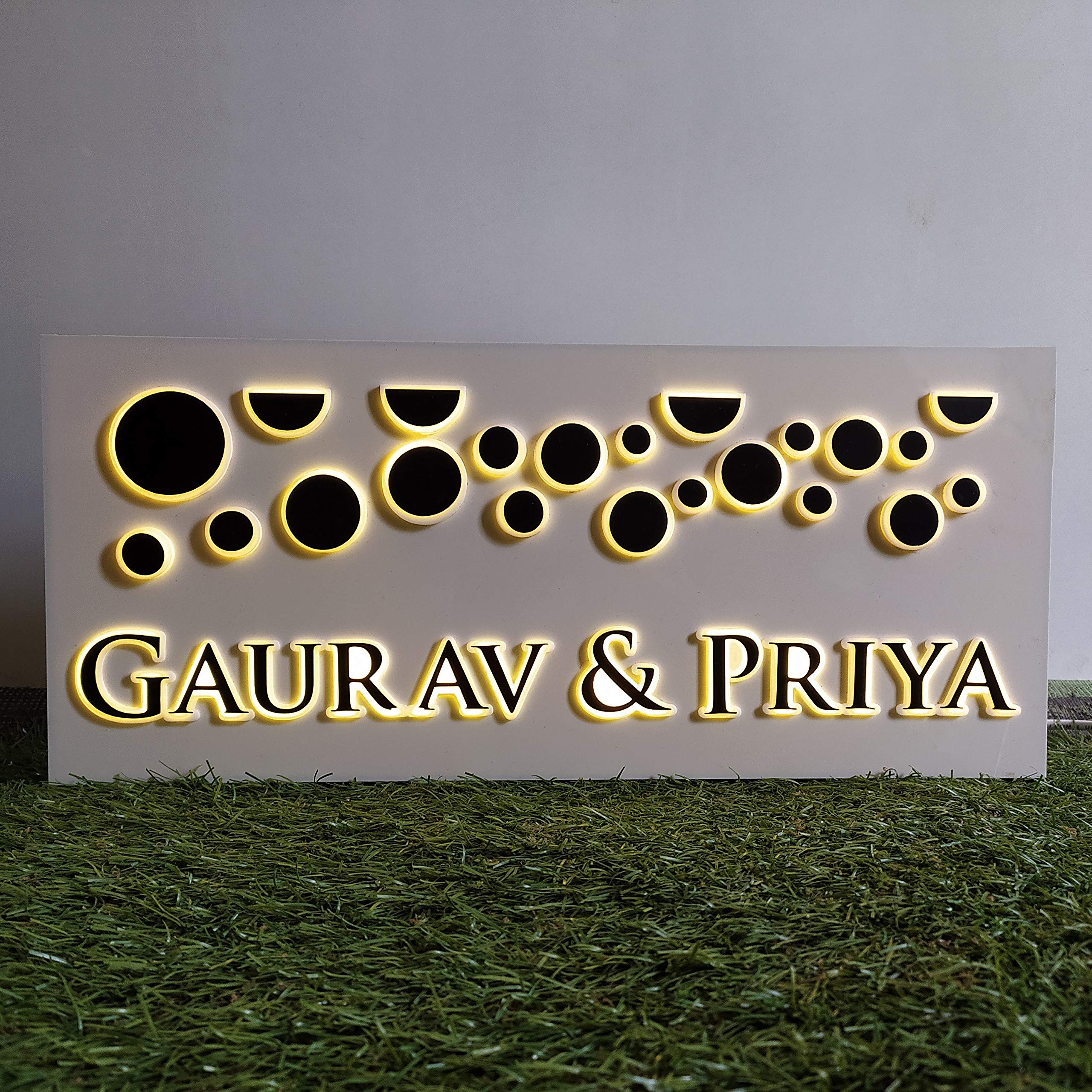 ZOCI VOCI Planets of Gold - Weather Proof Edge lit Name Plate - (Personalization - Names) | Home Decor & Housewarming Gifts 1