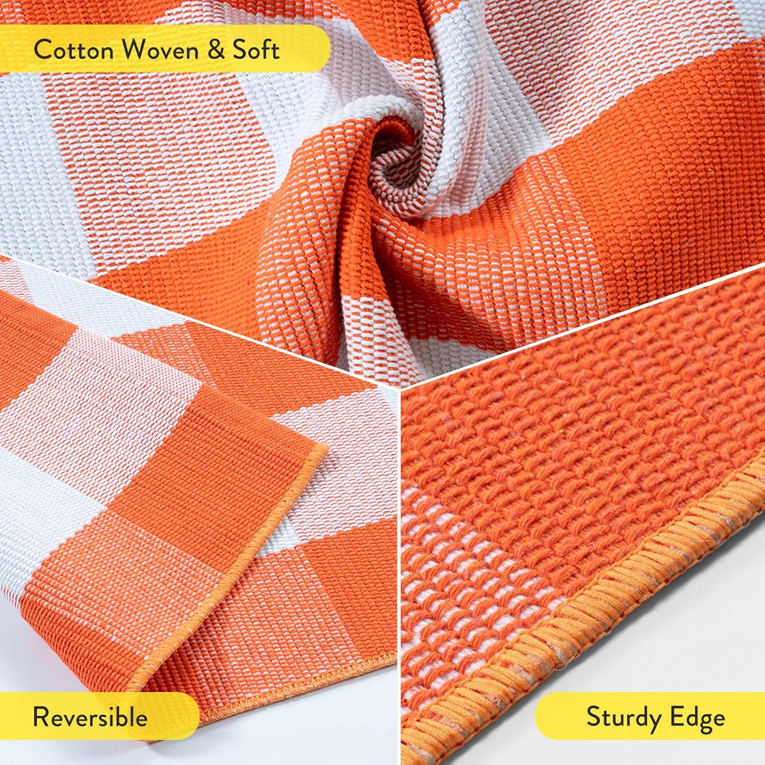 Uphome Bufflo Plaid Outdoor Rug 3'x5', Fall Decor Checkered Front Door Mat, Indoor Outdoor Farmhouse Porch Rug for Layered Door Mats, Washable Halloween White/Orange Area Rugs for Patio Entryway