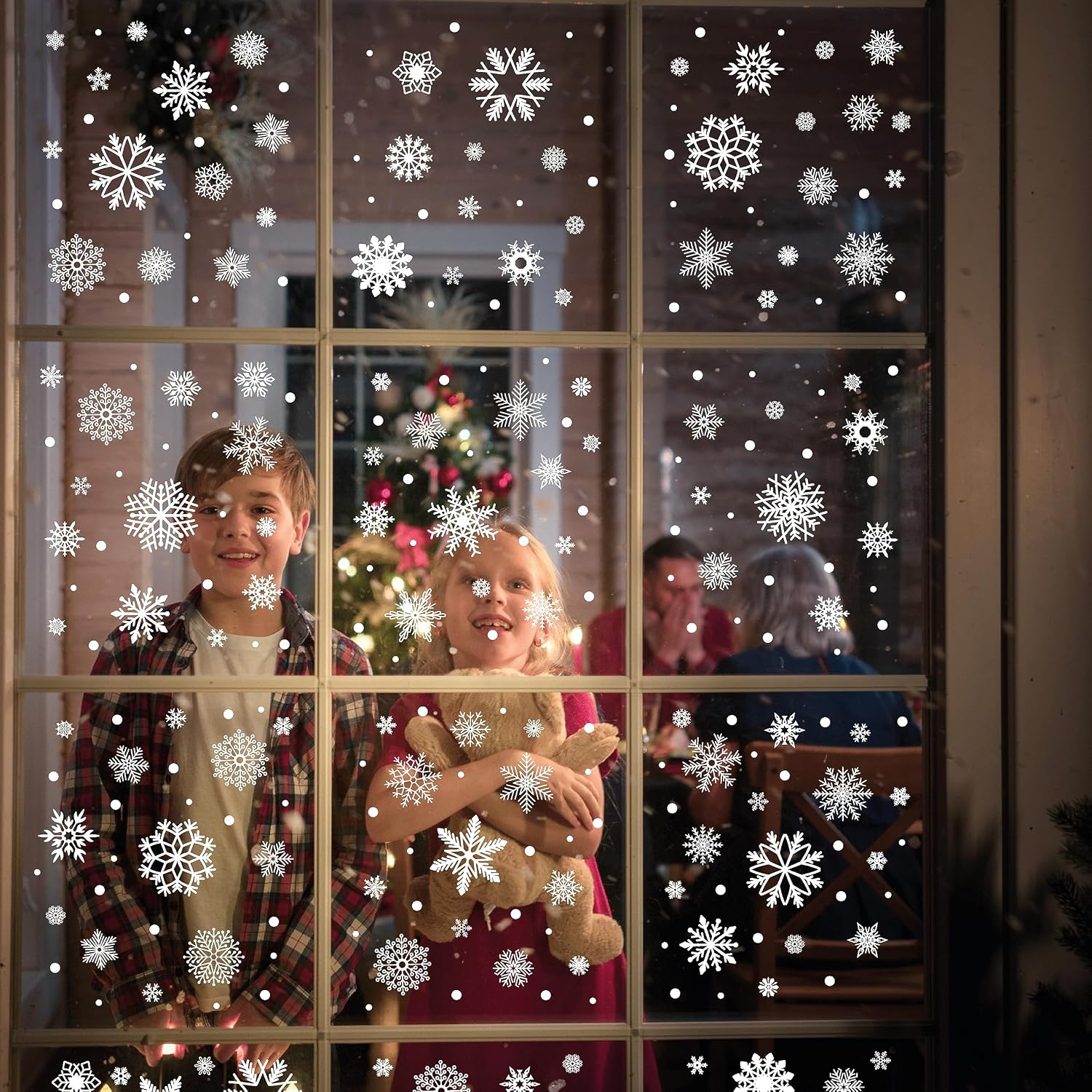 Christmas Window Clings Snowflake Decoration - Large Holiday Decor for Glass Windows Indoor - Xmas Clearance Festive Decor for Home - 220 Pcs White image 2