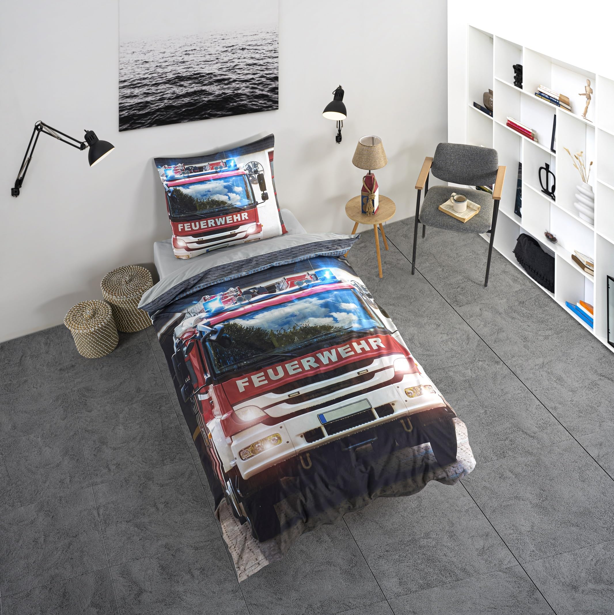 Parure de lit pompiers 135x200 pour lit enfant une place en coton