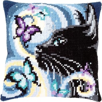 Vervaco Cross Stitch Embroidery Kits Pillow Cat Butterflies