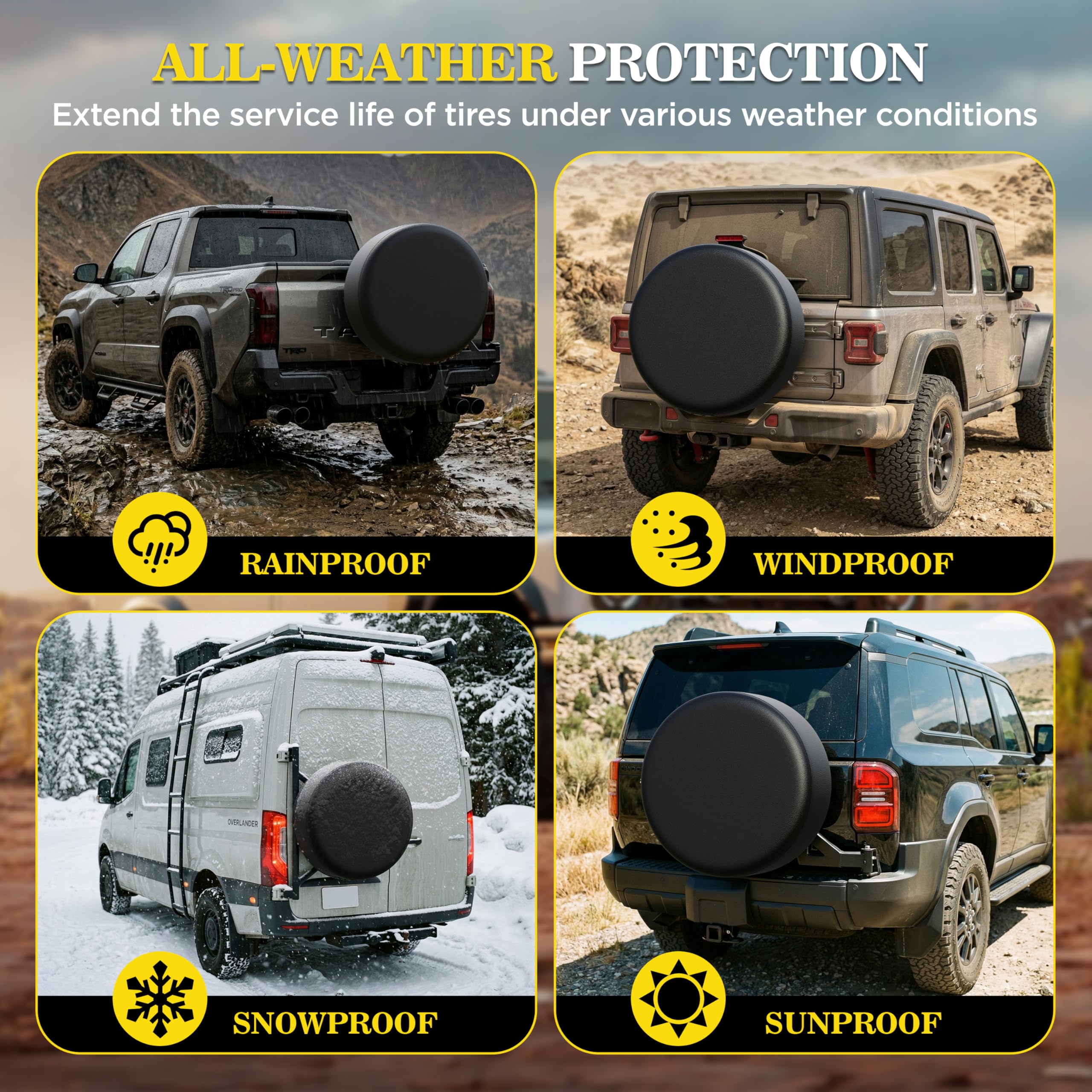 Moonet Cubierta de neumático de repuesto de 27 a 29 pulgadas, ajuste universal para Jeep, remolque, RV, SUV, camión, cubierta suave para rueda de neumático resistente (se adapta a todos los diámetros