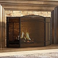 Vista 3 de Fire Beauty Pantalla de chimenea 3 paneles de hierro forjado 48 pulgadas de largo x 29 pulgadas de alto, cubierta de protección contra chispas Negro
