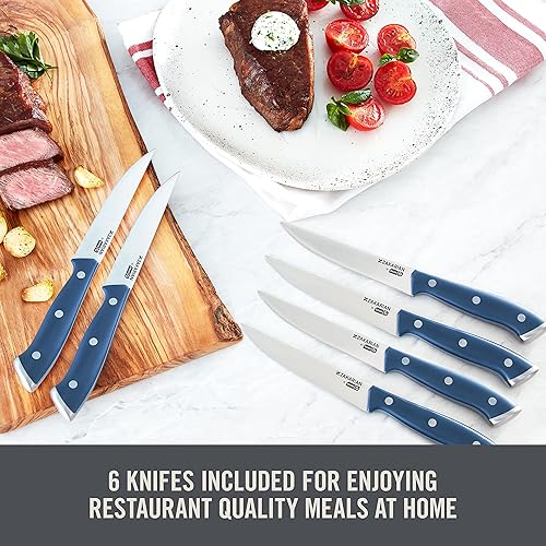 Miniatura 2 de DASH Zakarian - Juego de 6 cuchillos para carne, hoja de acero alemán sin dentar, color azul