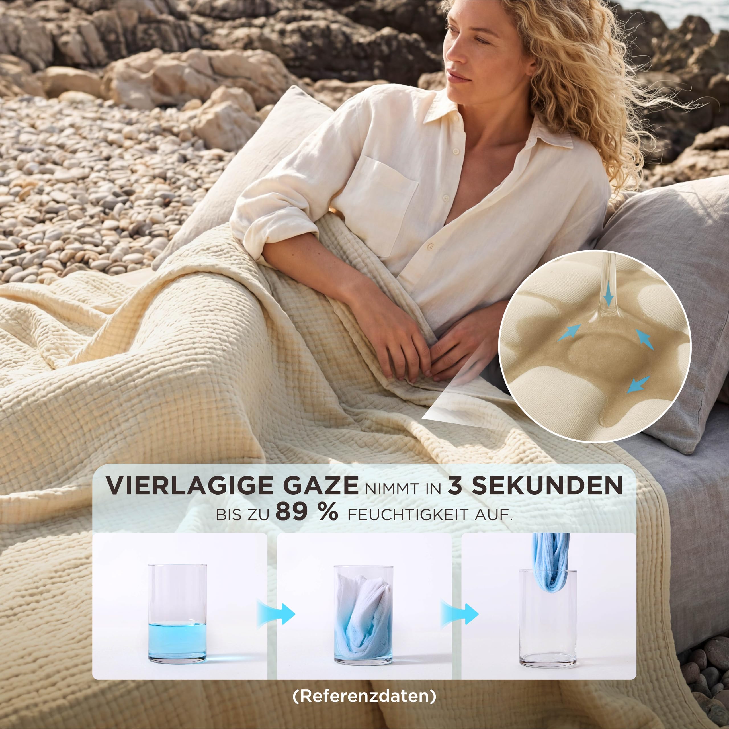 BEDSURE Manta de muselina 100% de algodón - Manta para sofá, suave y ligera, para verano, color beige, 230x270 cm