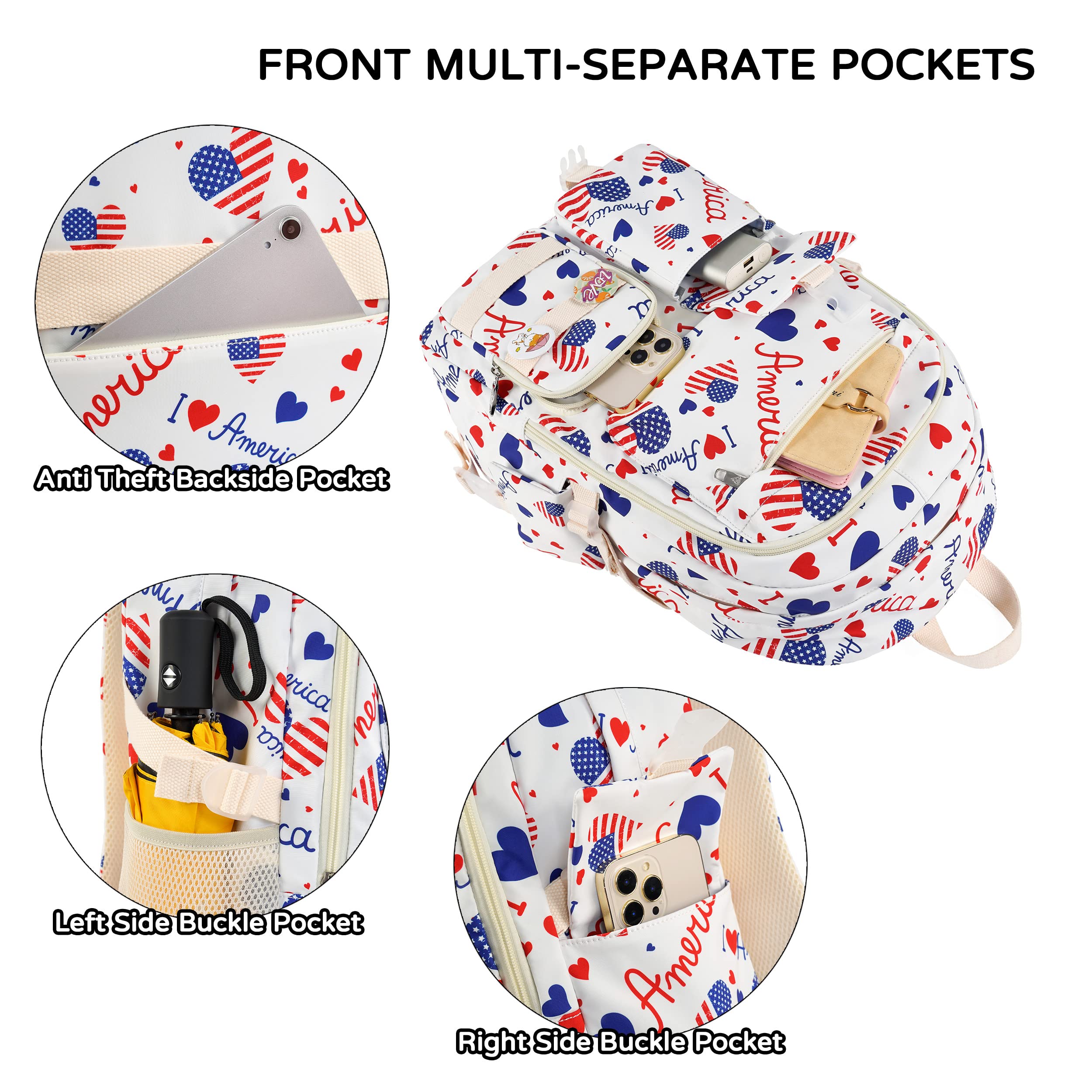 Hidds Zaino per computer portatile, 39 cm, per scuola, università, viaggi, grandi libri, per adolescenti, ragazze, donne, studenti, Beige, Regular, Zaini scuola, zaino universitario, zaini, zaino da