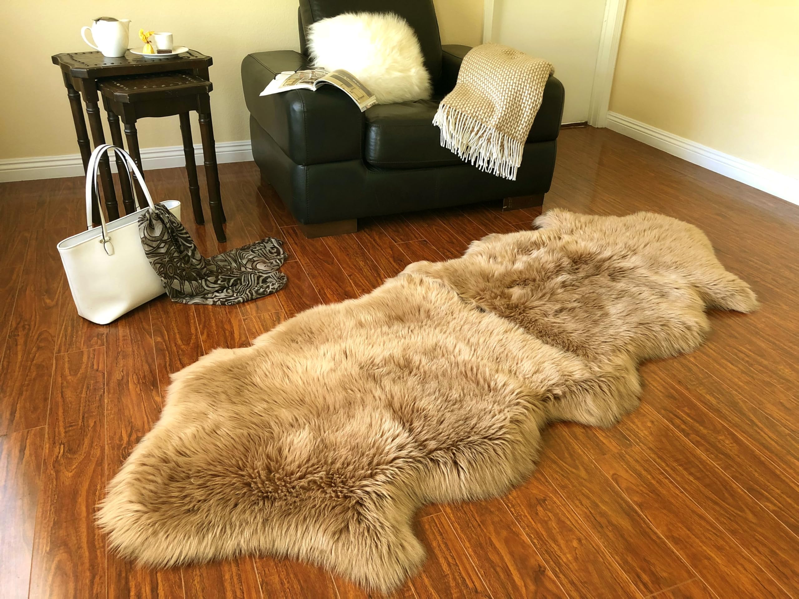 Free Shape Luxury Soft Fluffy Shag Area Rug Double 2'x6', 60x180cm - Vegan Fur Ultra Soft Indoor Carpet Nursery Rugs for Bedroom Home Decor, Camel