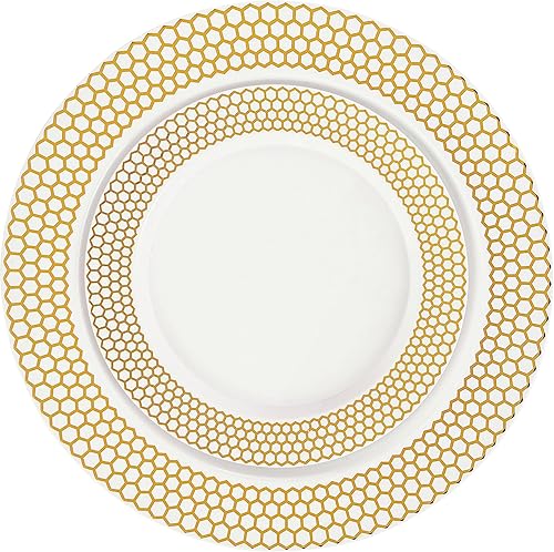 Miniatura 3 de PLASTICPRO Juego de 32 elegantes platos desechables de plástico que incluye 16 platos llanos y 16 platos de ensalada, platos de fiesta resistentes,