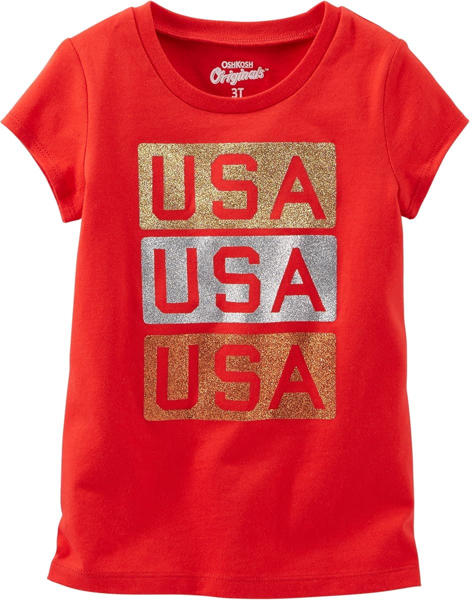 Oshkosh Girl's Short Sleeve USA Tee Shirt, 2T - 5T