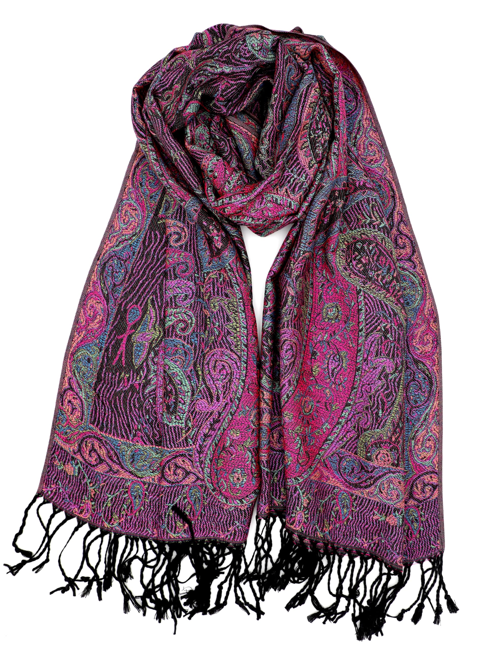Achillea Reversible Paisley Pashmina Rave Scarf – Exotic Indian Shawls and Wraps for Evening Dresses, Festivals, All Seasons