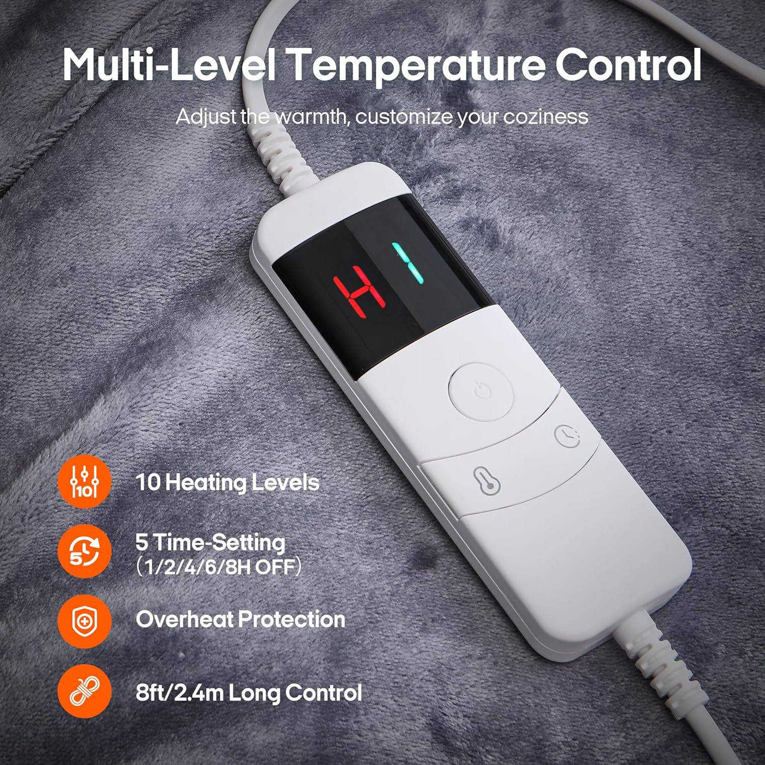 UNIKOME 2 in 1 Wearable & Cover Electric Heated Blanket, Heated Shawl with 10 Heating Levels & 1 to 8 Hours Time Settings, Winter Gifts for Mom Women Girlfriend Grandma, 50 x 70 Inch + 15 Inch, Grey