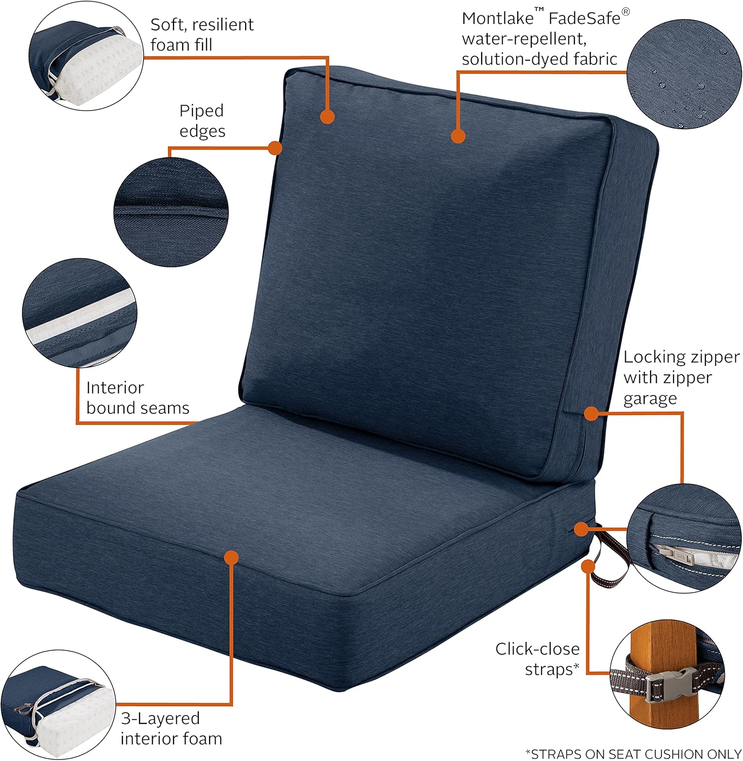 Classic Accessories Montlake® FadeSafe® Patio Lounge Chair Cushion Set, 23 x 45 Inch, Heather Grey