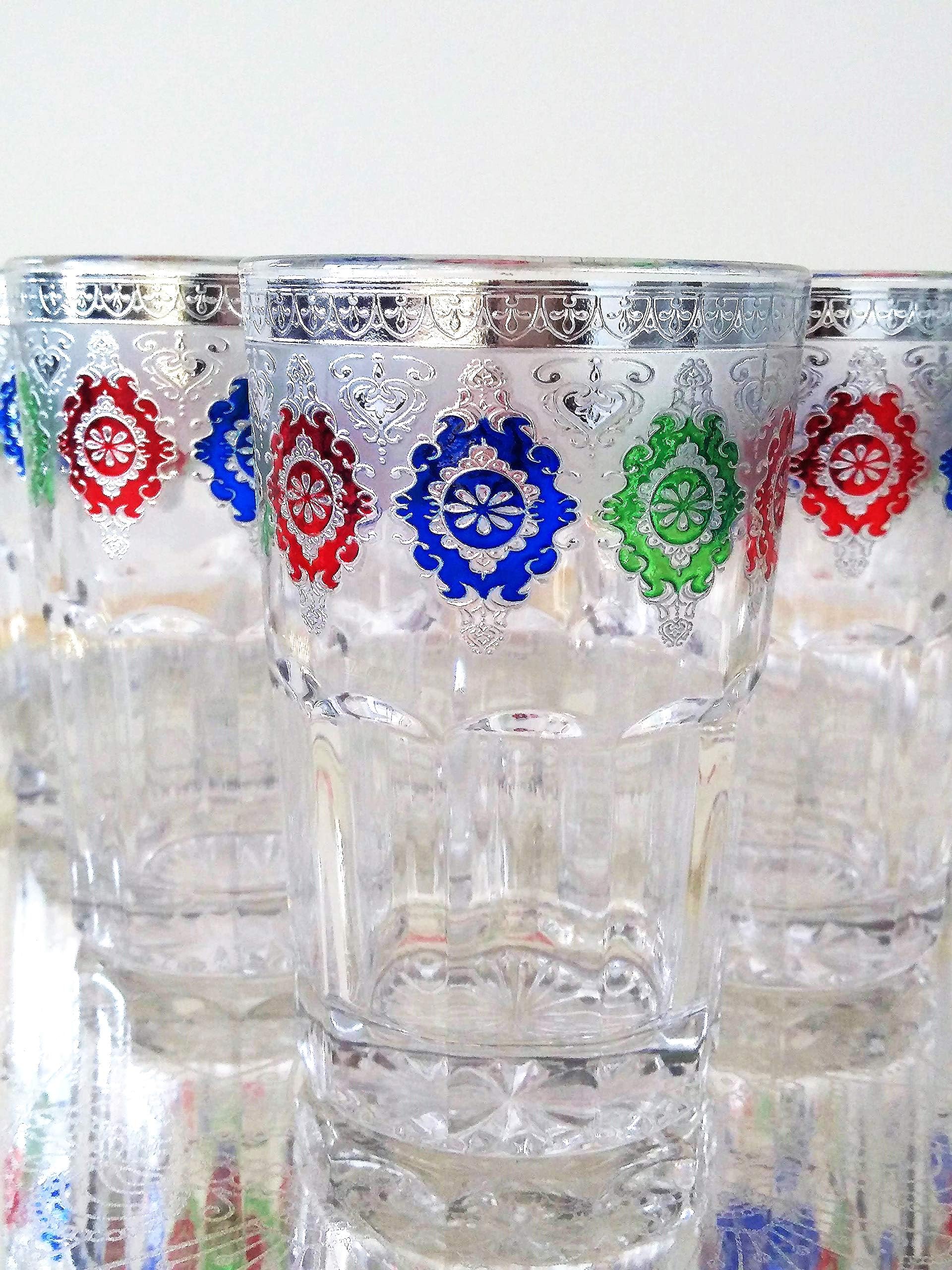 Mystery Souk Set of 6 Moroccan Tea Glasses with Silver Details