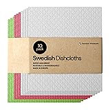 Swedish Wholesale Dishcloths Reusable 8' x 7' Sponge Cloths, Bulk 10 Pack of High Absorbent Cellulose Dish & Kitchen Cleaning Hand Towels, Wring to Dry & Machine Wash, Odor Resistant, Assorted Colors Assorted - Reusable Cleaning Cloths