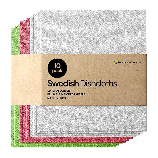 Swedish Wholesale Dishcloths Cellulose Sponge Cloths Bulk 10 Pack of Eco-Friendly No Odor Reusable Cleaning Cloths for Kitchen