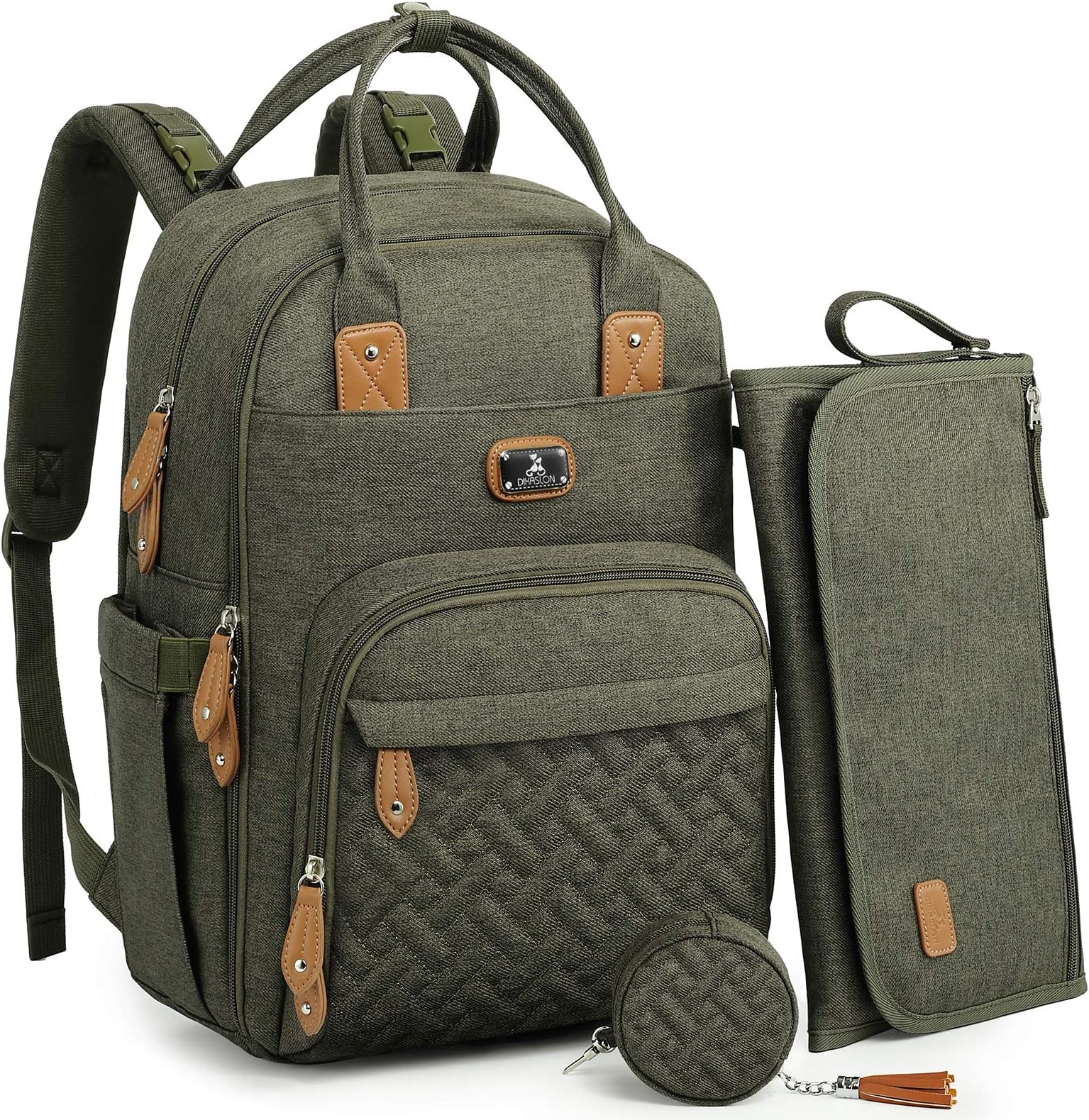 Dikaslon Changing Bag Backpack, Large Nappy Back Pack Multifunction Baby Bags with Portable Changing Mat, Pacifier Holder, and Stroller Straps, for Mom and Dad