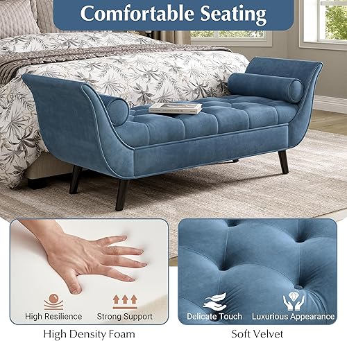 Miniatura 25 de Setawix Banco otomano tapizado de terciopelo con brazos acampanados, reposapiés copetudos con botones para sala de estar y dormitorio, modernos