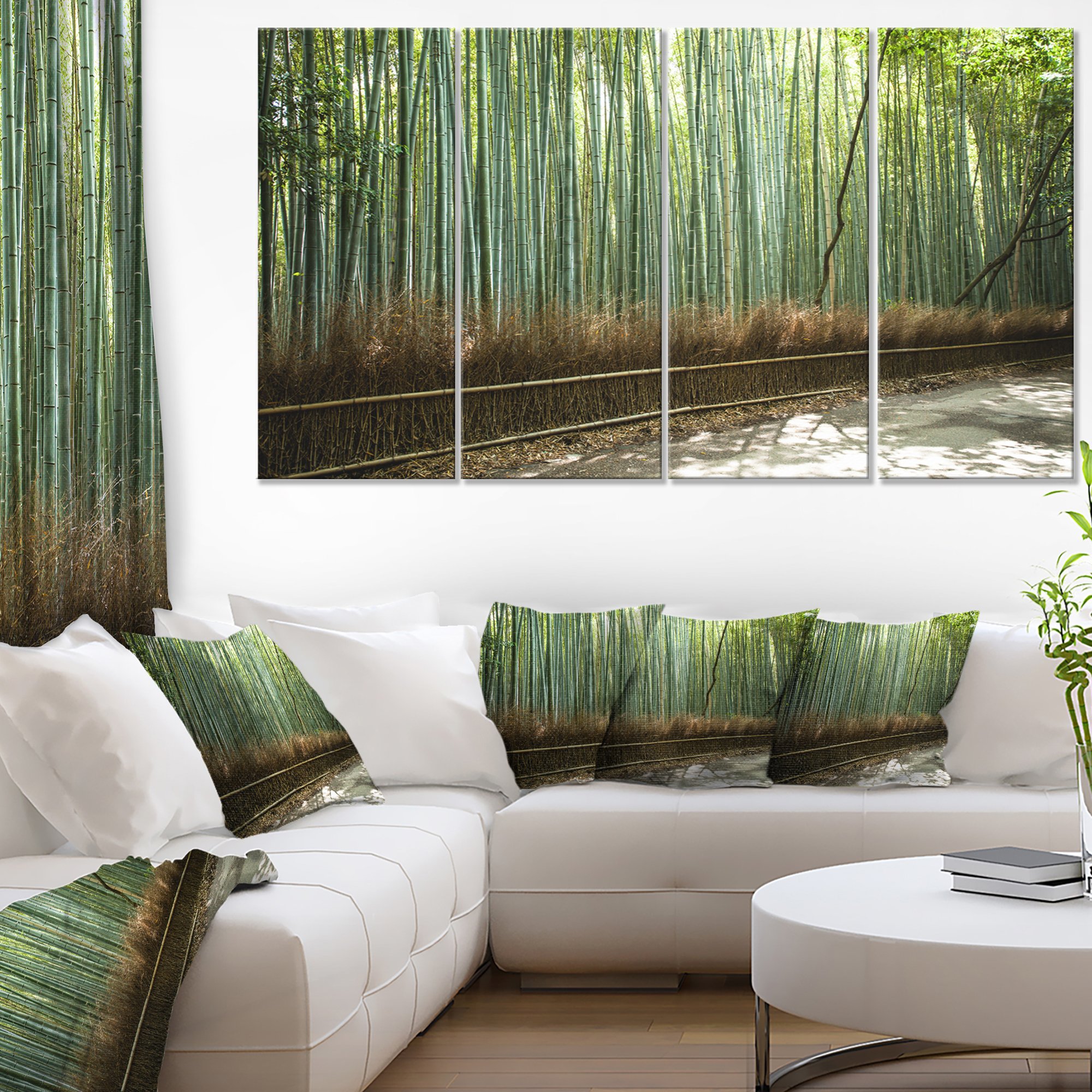 designart beautiful view of bamboo forest canvas wall art print-48x28 4 piece-pt11185-271, 28 in x 48 in x 1 in (h x w x d) 4 p