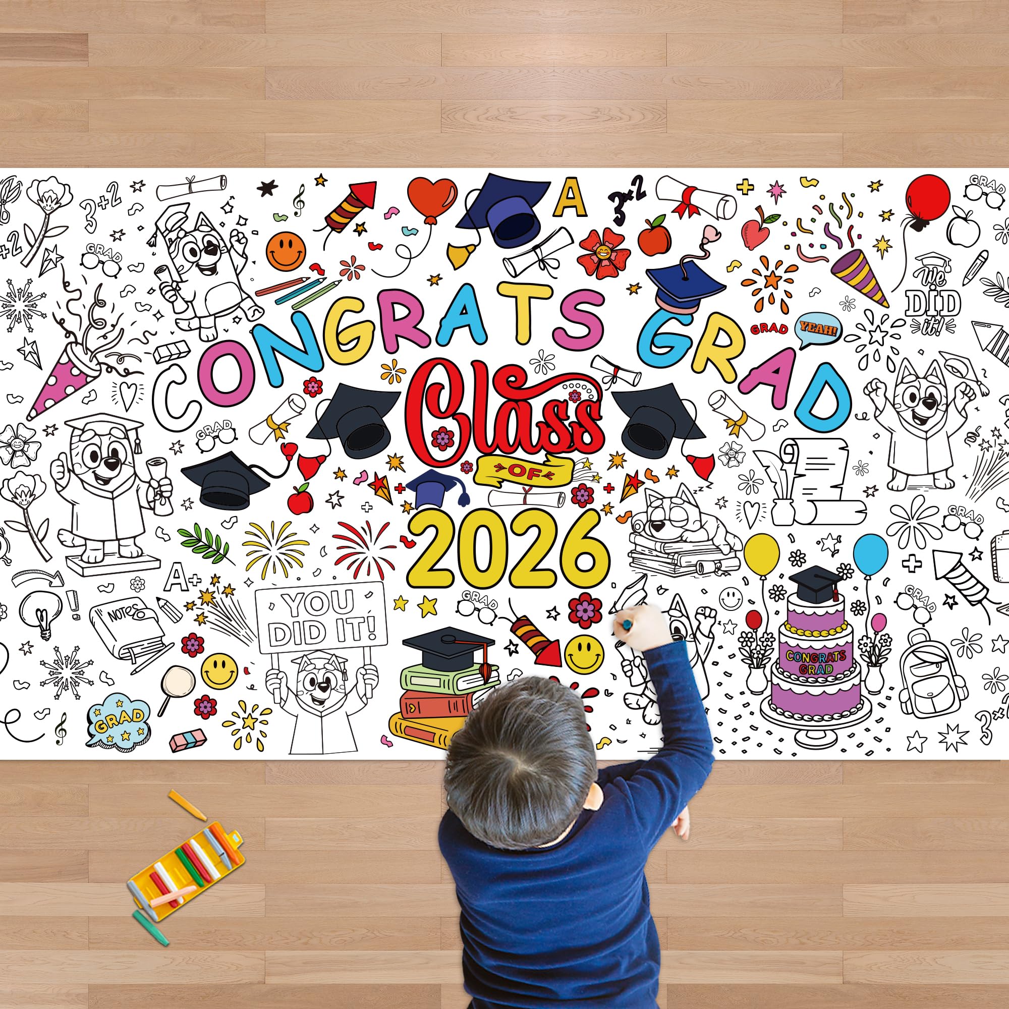 Graduation Giant Coloring Tablecloth,Kindergarten Graduation Gifts - 72x30 Inches, Paper Coloring Banner Games Activities Gifts Party Decorations for 5th Grade Preschool
