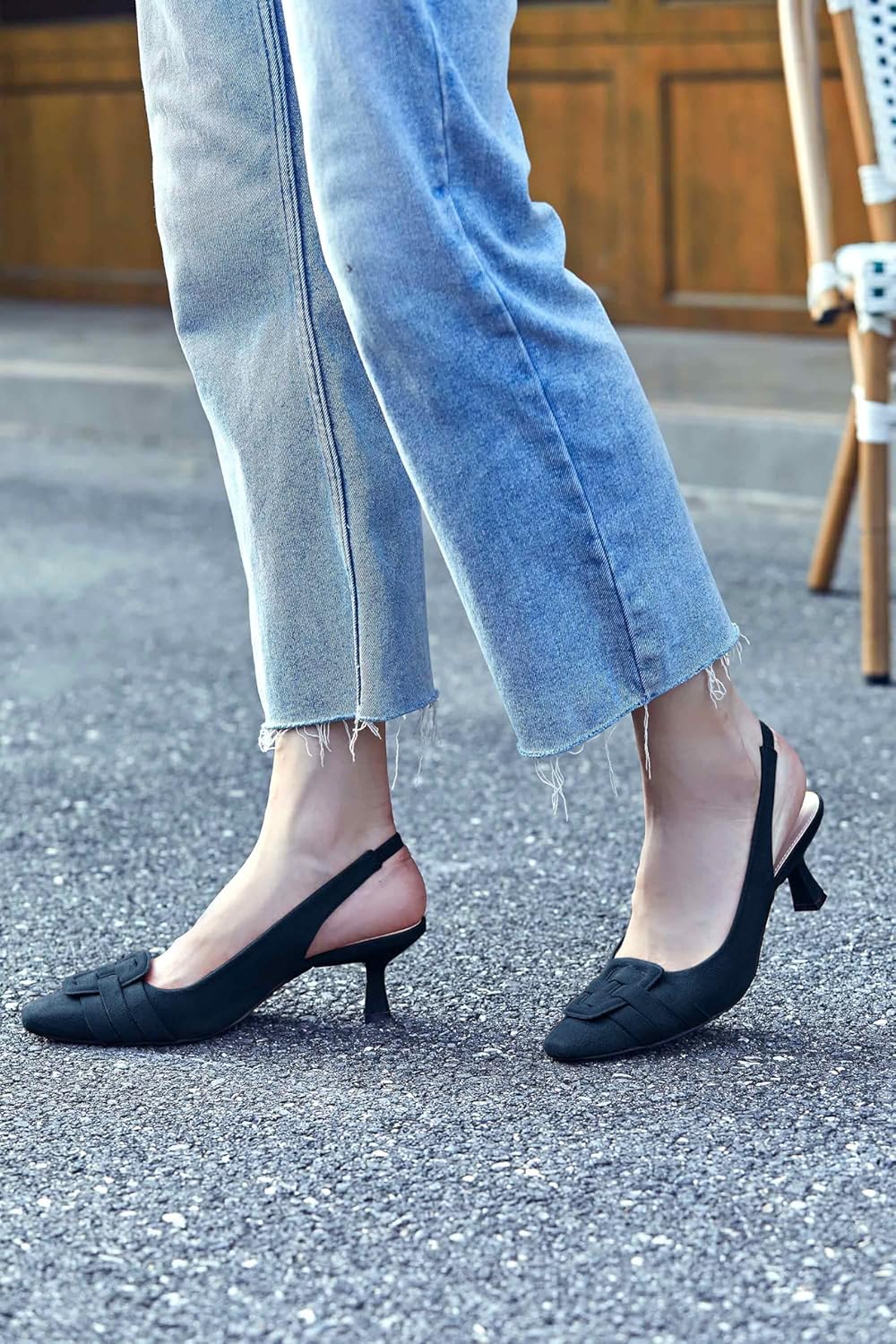 Womens Sling Back Kitten Heels Low Dress Shoes Slingback Pumps Pointed Closed Toe Comfortable Party Office Sandals - Image 2