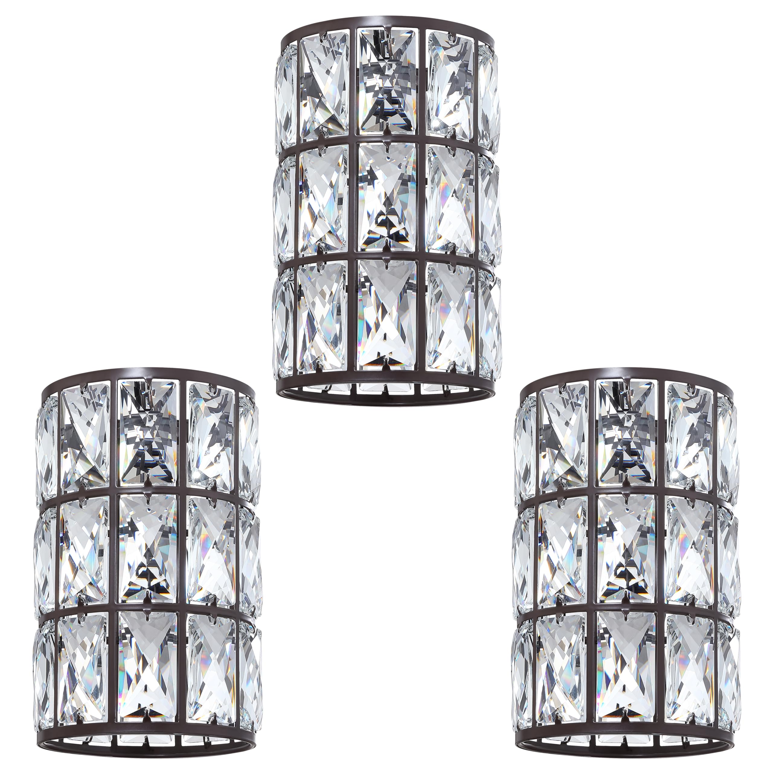 3 Pack Replacement Crystal Metal Cover Shade Pendant Ceiling Chandelier Wall Sconce Lamp Fixture Oil Rubbed Bronze Finish,1.66" Fitter Size,7.7" High*5.1" Diameter