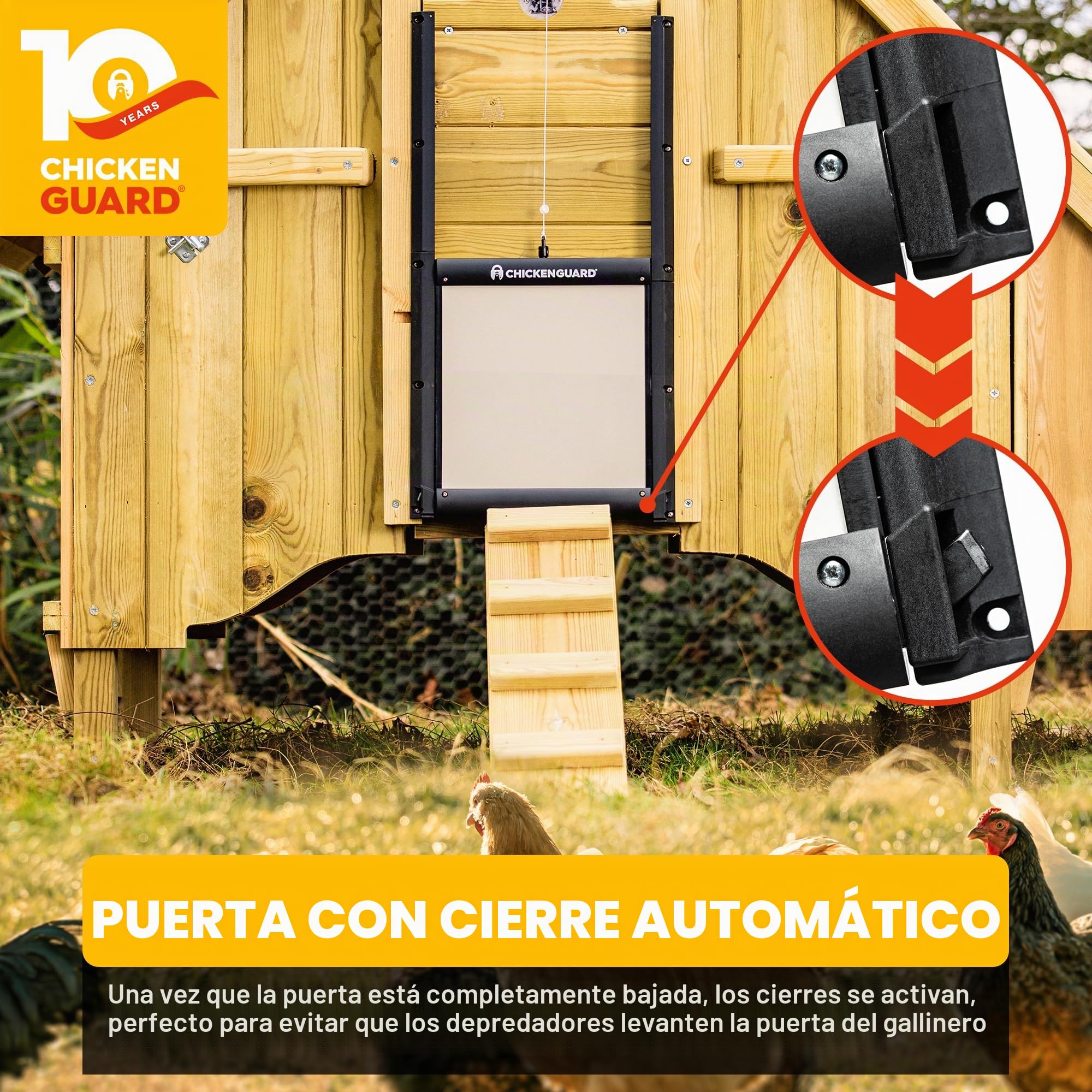 ChickenGuard Puerta de gallinero con cierre automático a prueba de depredadores, corral para pollos, accesorios para hábitats avícolas (sólo puerta - sin motor)