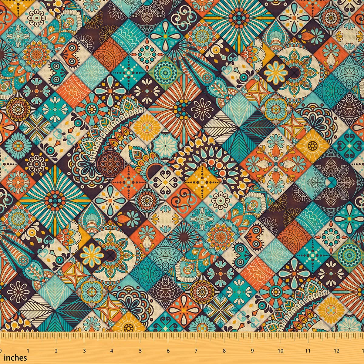 Boho Plaid Fabric by The Yard, Vintage Indian Mandala Upholstery, Exotic Style Grid Outdoor, Geometric Honeycomb Reupholstery for Chairs, 10 Yards (L920*W150cm)