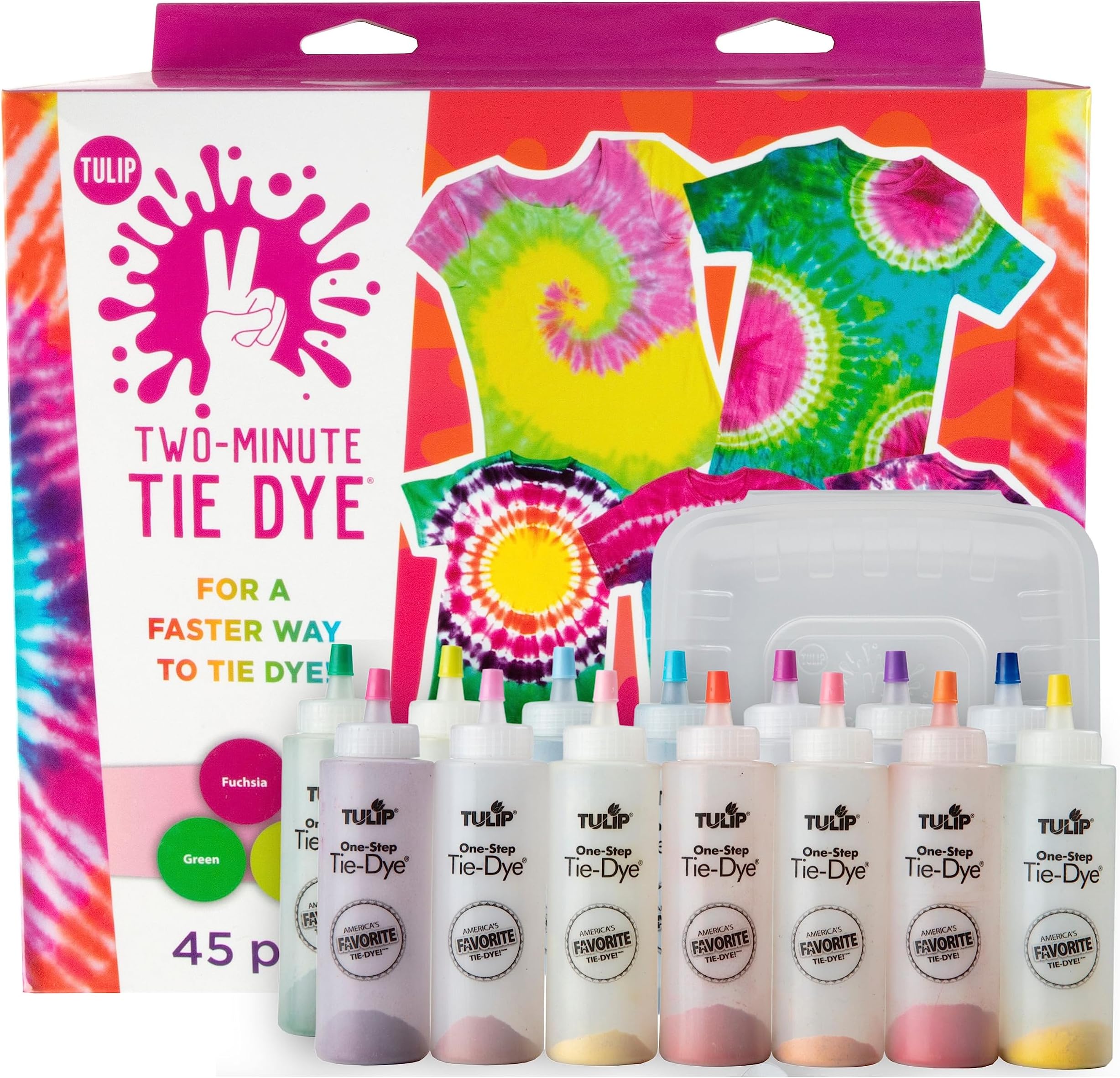 One-Step Tie-Dye Kit - Two-Minute Kit, Faster Results & Easy Techniques Included, Fun DIY Activity for Kids and Adults, 14 Bright Colors
