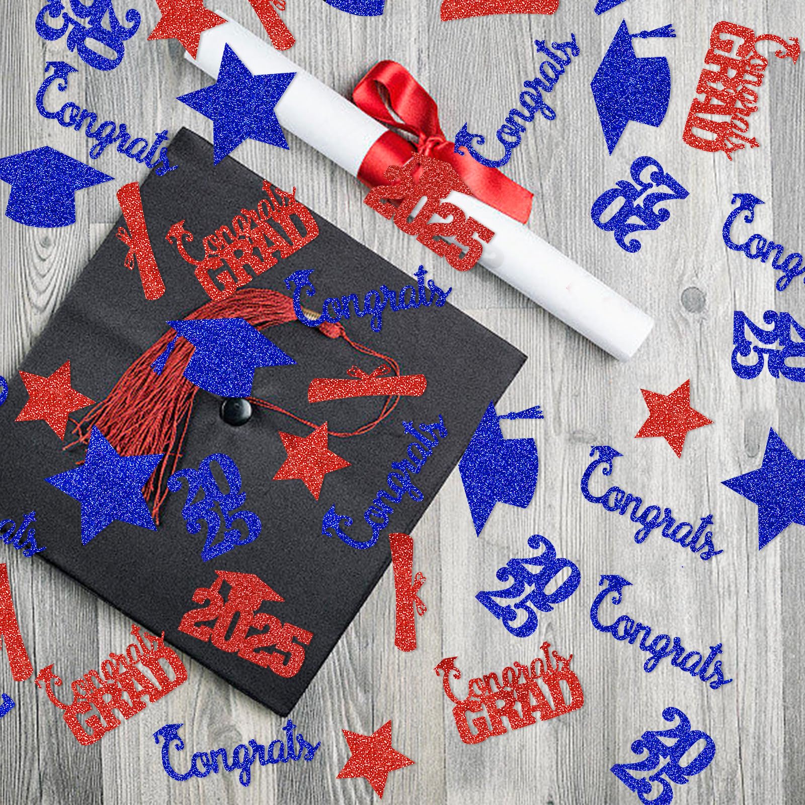 200Pcs 2025 Graduation Confetti Red and Blue Graduation Confetti for Table 2025 Red and Blue 2025 Table Decorations