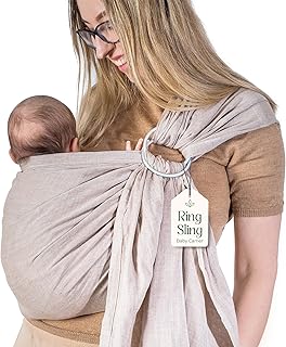 Ring Sling Baby Carrier - USA Lab Tested, 100% Natural Cotton Muslin, Breathable & Ergonomic Ring Sling Sand