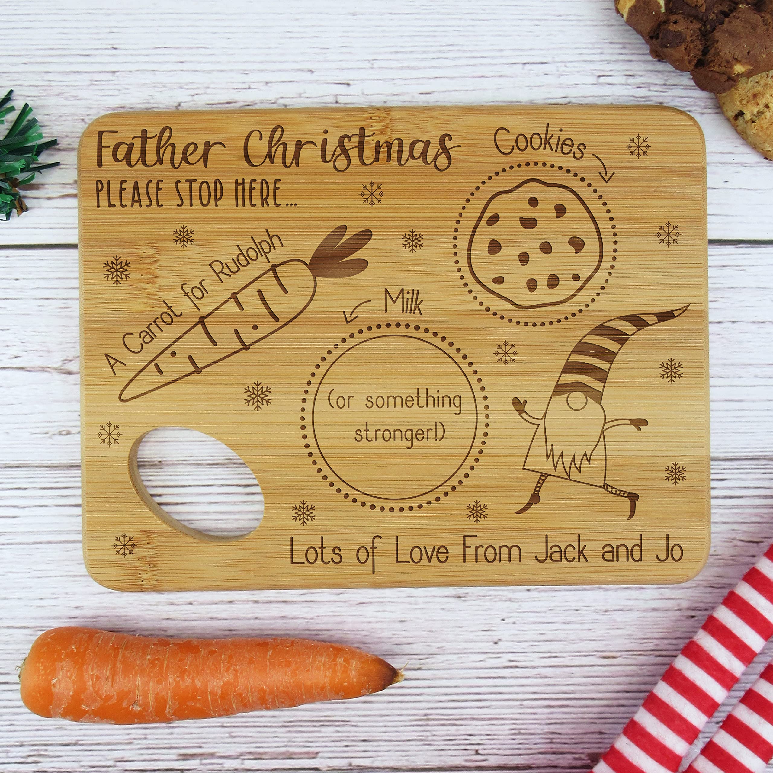 Ebuygb Wood Small Personalised Christmas Eve Board, Father Christmas Please Stop Here, Santa Claus, Reindeer Treat Plate, En Snack Tray