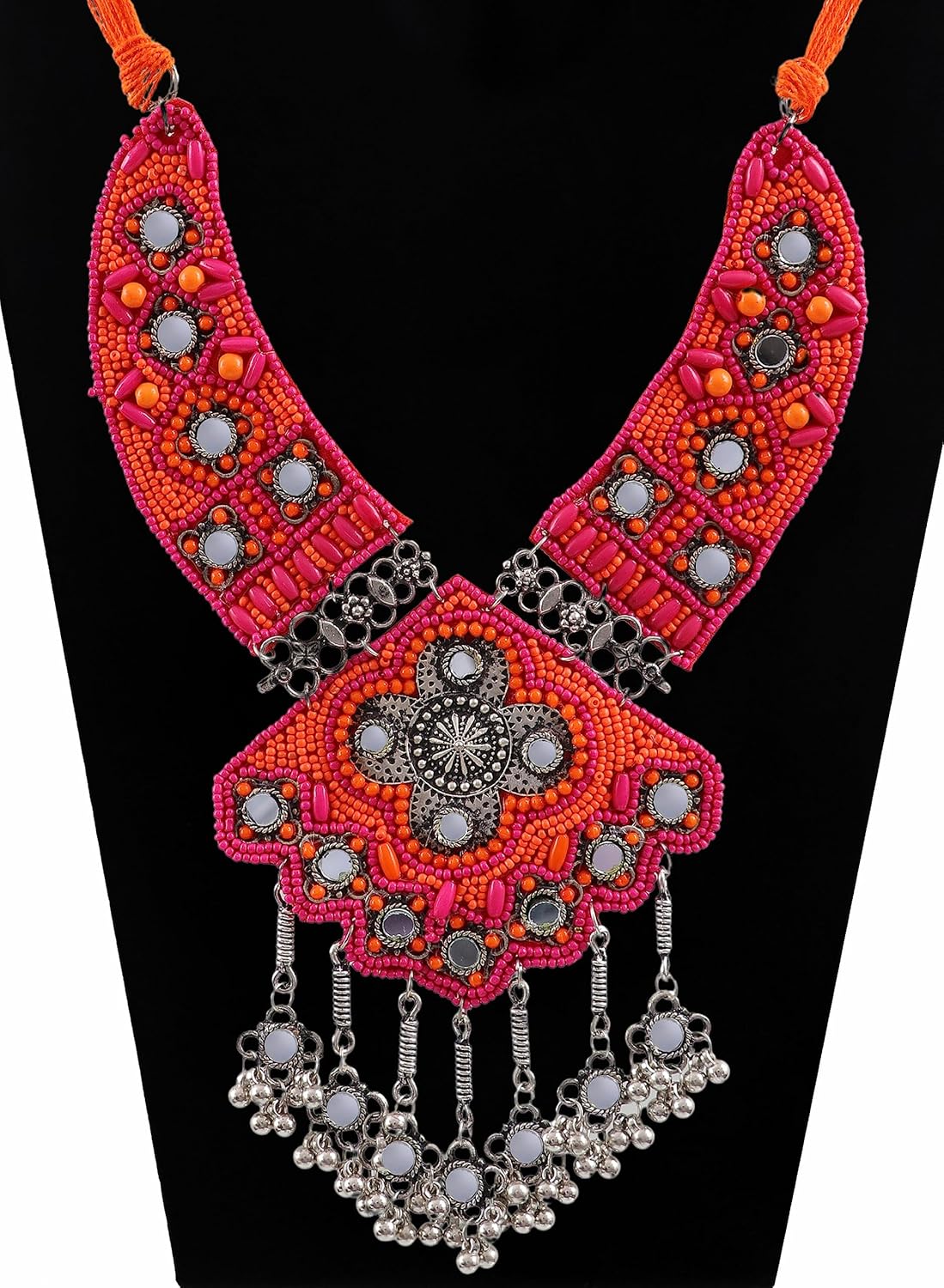 Designer Beads Indian Afghani Handmade Fabric Bridal Bridesmaid Silver Oxidized Ethnic Traditonal Choker Necklace Jewelry