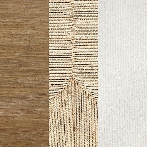 Miniatura 9 de Nathan James Beacon Taburete de bar bohemio Boucle, silla tapizada de altura de mostrador con marco de madera maciza y respaldo tejido de hierba