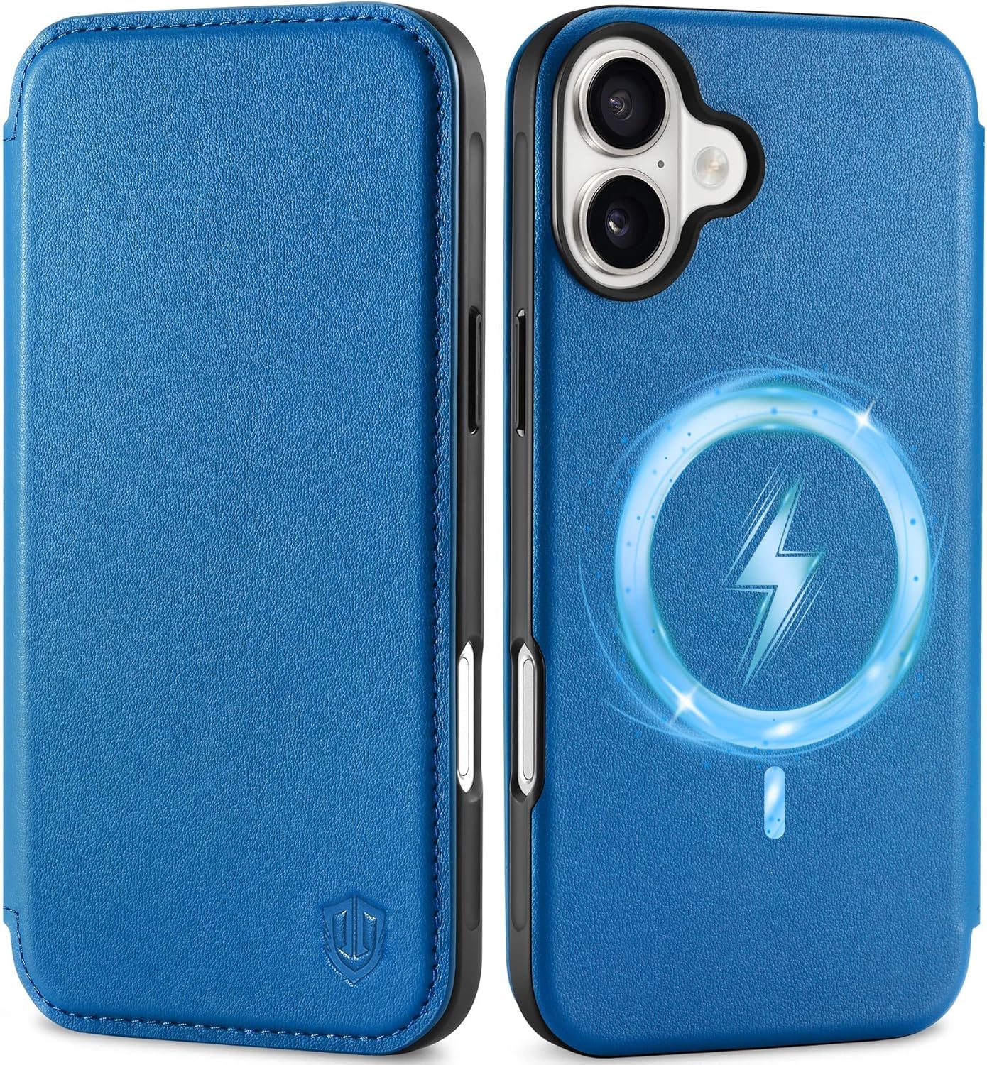 SHIELDON Wallet Case for iPhone 16 6.1", Genuine Leather Slim Wireless Charging RFID Blocking Credit Card Holder Magnetic Protecvive Phone Case Compatible with iPhone 16 5G - Nappa Sapphire Blue for iPhone 16 Nappa - Sapphire Blue